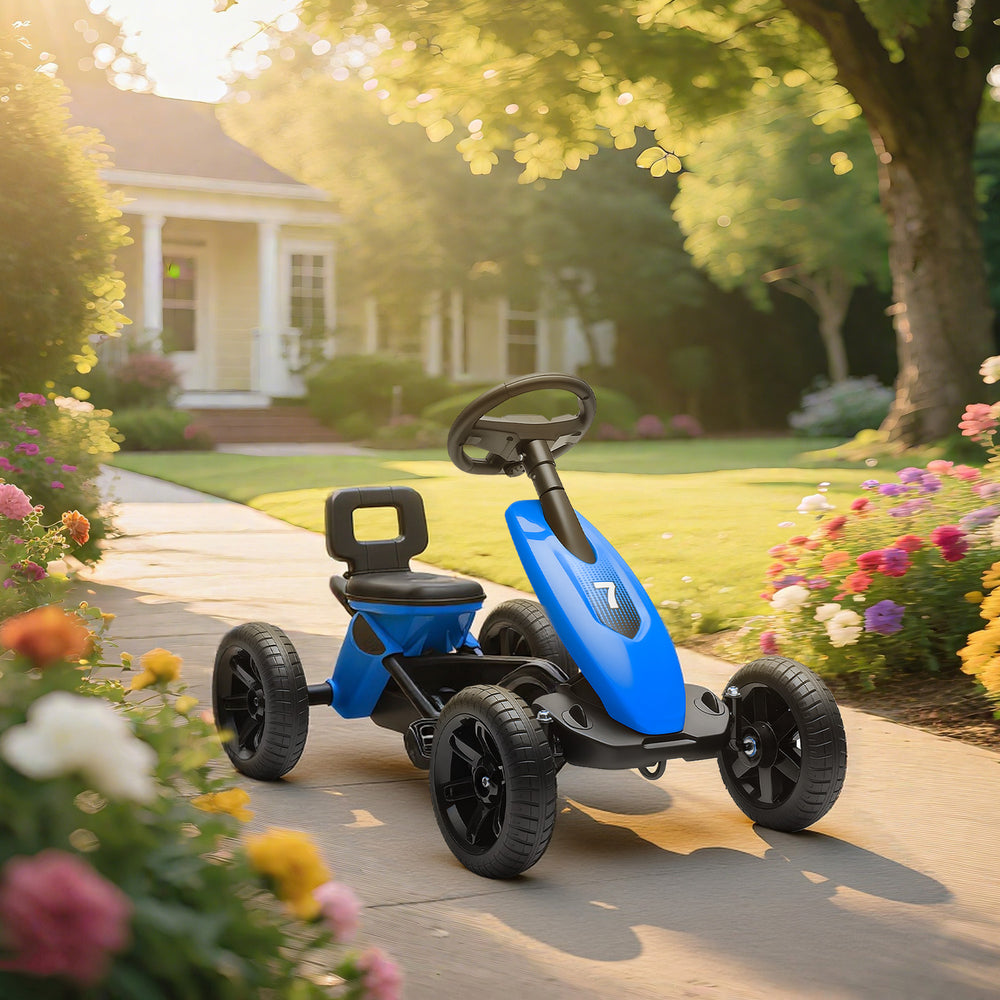 Kart à pédales avec roues EVA silencieuses, bleu