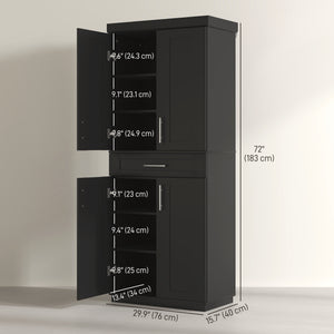 Garde-manger de 72 pouces avec 4 portes, tiroir et 3 étagères réglables, noir