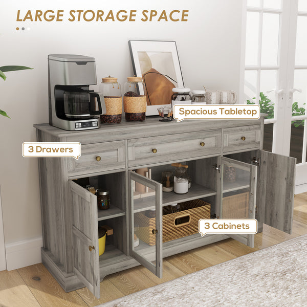 Buffet avec portes vitrées et étagères réglables, chêne gris patiné