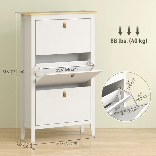 Meuble à chaussures étroit blanc et effet chêne avec 3 tiroirs basculants – 15 à 21 paires