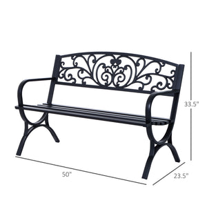 2-Seater Cast Iron Garden Bench for Patio, Black