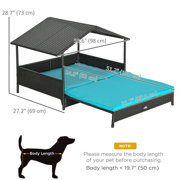 Extendable outdoor wicker pet bed with soft cushion and washable cover