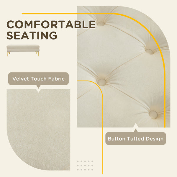 Banc de lit rembourré avec capitonnage à boutons, beige