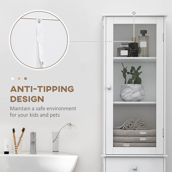 Tall Bathroom Cabinet with Drawers, 2 Doors, and Adjustable Shelves, White