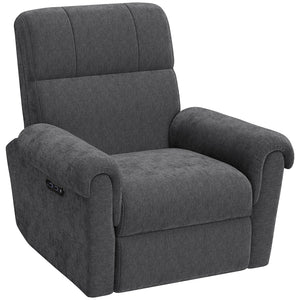 Fauteuil inclinable électrique, revêtement en tissu, ports USB, fonction pivotante et à bascule, repose-pieds, gris foncé