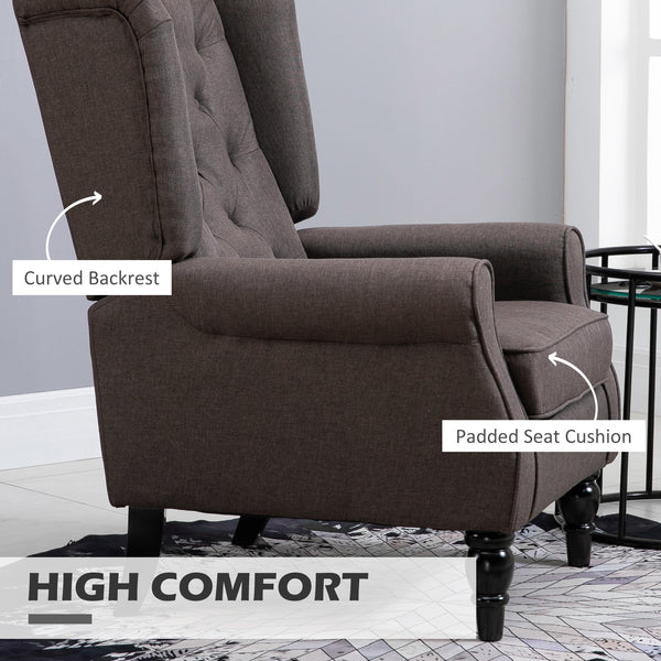 Fauteuil d'appoint capitonné à boutons avec pieds en bois, marron