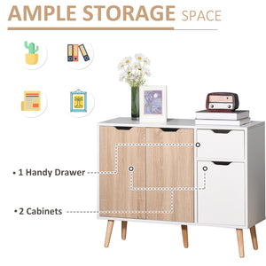 Buffet scandinave avec tiroir, blanc et bois naturel
