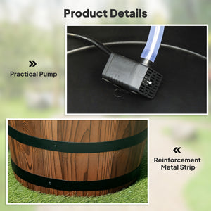 Fontaine cascade extérieure, tonneau en bois