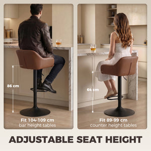 Tabourets de bar en similicuir, réglables et pivotants, avec dossier, lot de 2, marron