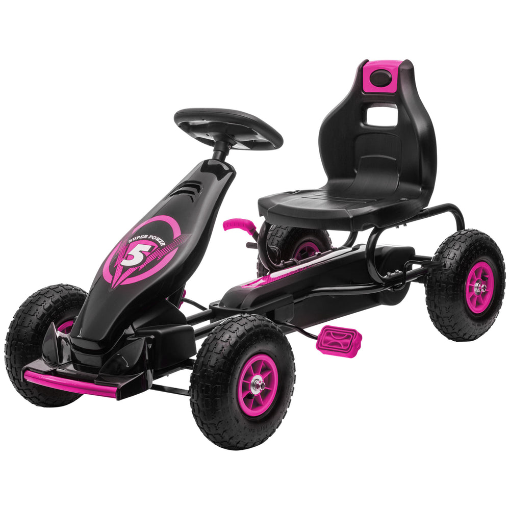 Kart à pédales avec siège réglable, roues en caoutchouc absorbant les chocs, rose
