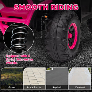VTT pour enfants, jouet électrique à batterie 12 V avec suspension à ressort, panier de rangement, vitesse élevée et faible, rose