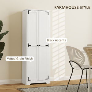 Armoire de rangement haute  de style campagnard avec 2 portes et étagères réglables, blanc vieilli