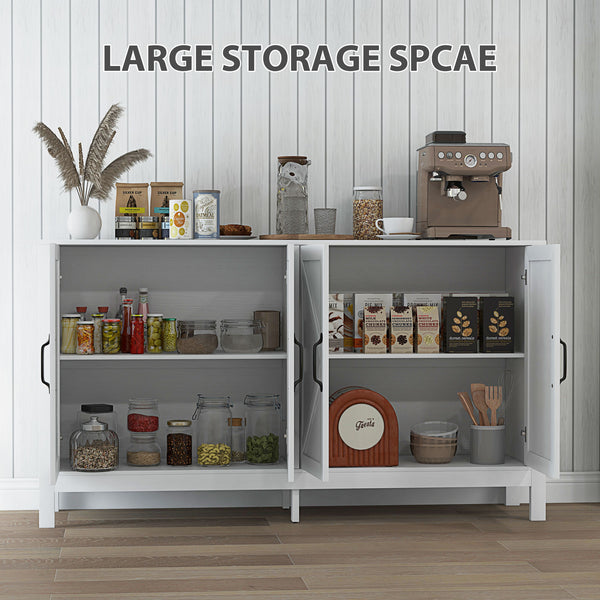 Buffet avec porte coulissante de style grange et étagère réglable,  blanc