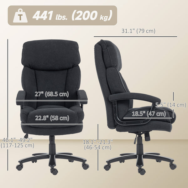 Executive office chair for tall people, supporting up to 204 kg (450 lb), black.
