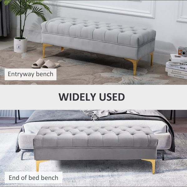 Banc de chevet rembourré avec capitonnage à boutons, gris