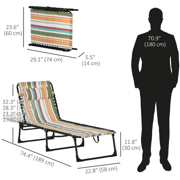 Chaise longue pliante avec appui-tête, multicolore