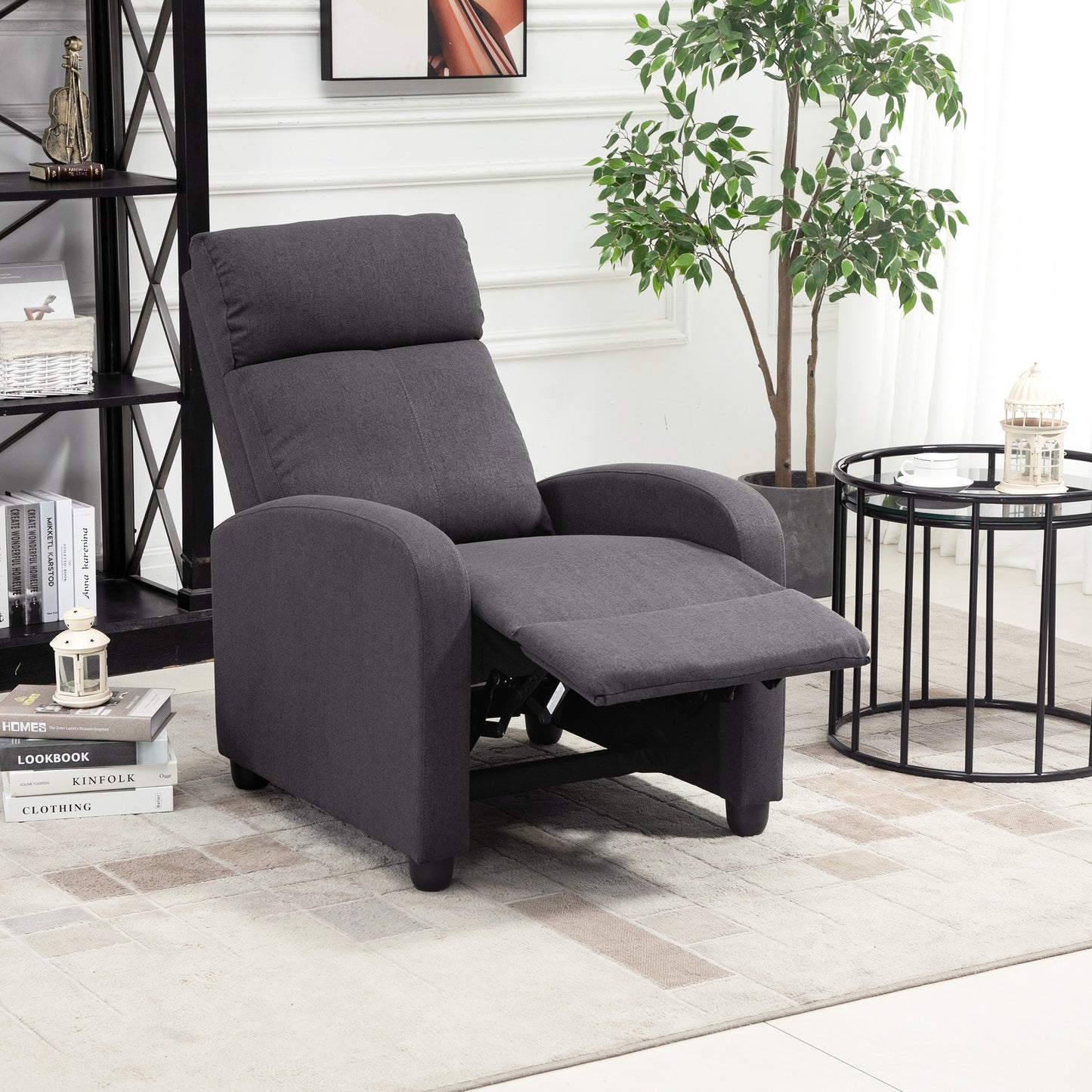 Fauteuil inclinable manuel en tissu respirant pour cinéma maison avec assise rembourrée, gris foncé