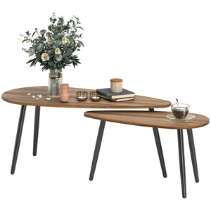 Ensemble de 2 tables basses industrielles avec pieds en acier, marron