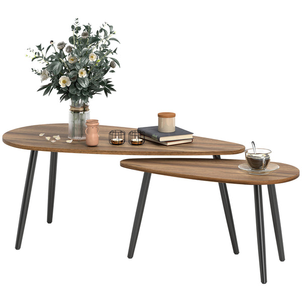 Ensemble de 2 tables basses industrielles avec pieds en acier, marron
