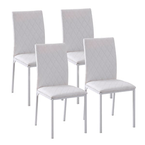 Set of 4 Modern White Faux Leather Upholstered Dining Chairs