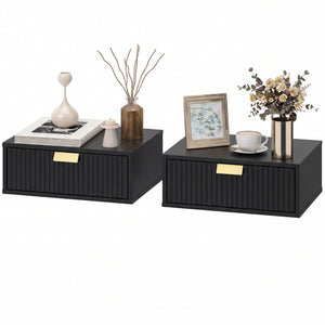Ensemble de 2 tables de chevet suspendues modernes, fixées au mur, avec tiroir ondulé, noires.