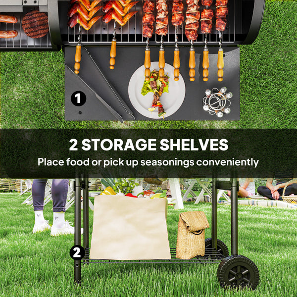 Barbecue portable à charbon de bois avec fumoir décalé, noir