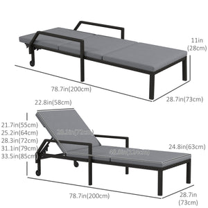 Chaise longue en rotin avec dossier réglable sur 5 niveaux, gris clair