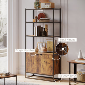 Meuble de rangement avec 3 étagères ouvertes et placard fermé, marron rustique