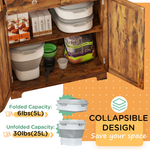 Foldable pet food storage container with airtight lid, grey