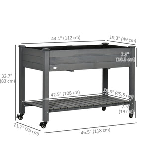 Jardinière surélevée mobile en bois avec roulettes verrouillables et étagère de rangement, gris foncé