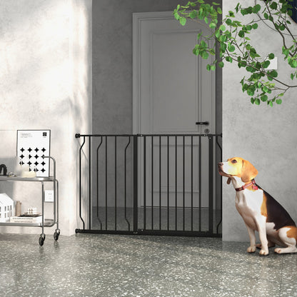 Barrière pour animaux PawHut 76 à 114 cm, installation facile, avec porte et système de double verrouillage, barrière extra large pour escaliers et couloirs, noire