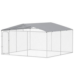 Dog Kennel Outdoor, Heavy Duty Playpen with Secure Lock, Cover, for Backyard & Patio, 13.1' x 13.1' x 7.5'