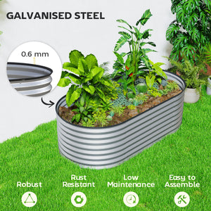 Jardinière ovale surélevée galvanisée, couleur argent