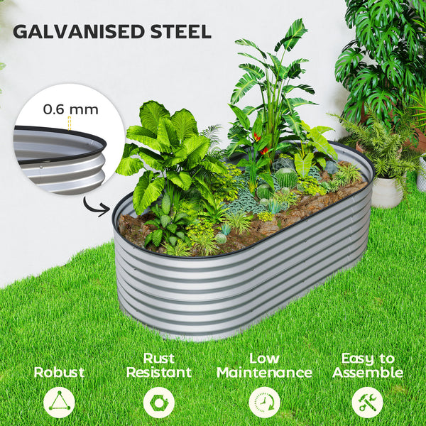 Jardinière ovale surélevée galvanisée, couleur argent