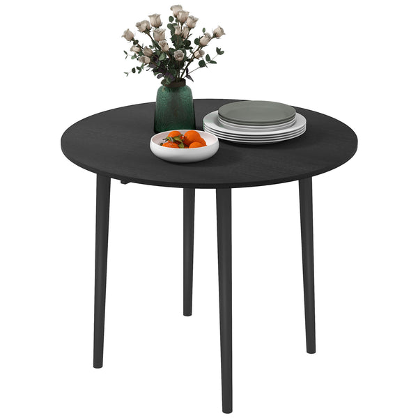 Table de salle à manger pliante ronde à abattants pour petits espaces, pieds en bois, noir vieilli