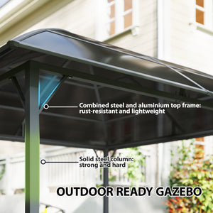 Gazebo toit rigide 10 pi x 10 pi avec structure en acier, crochet central et rideaux, gris clair, en polycarbonate anti-UV50+.