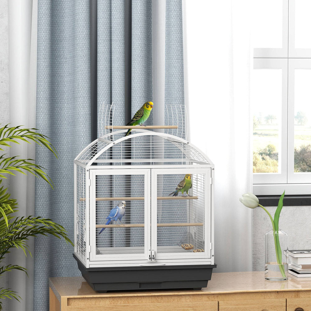 Cage à oiseaux de 76 cm avec plateau amovible et support à roulettes, gris foncé