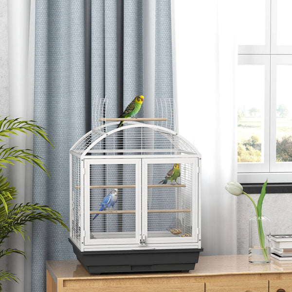 Cage à oiseaux de 76 cm avec plateau amovible et support à roulettes, gris foncé