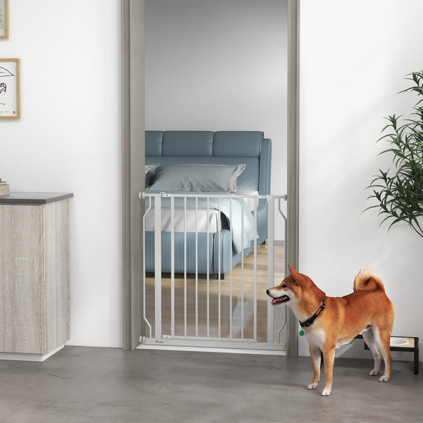 Barrière pour animaux avec porte et double système de verrouillage, blanche