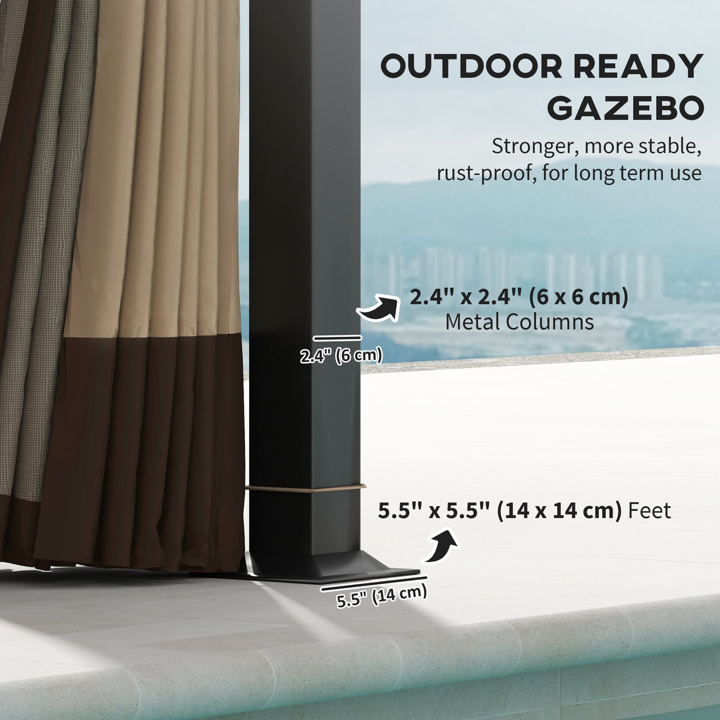 Outsunny 11' x 13' Double Roof Gazebo with Mosquito Netting and Curtains, Galvanized Metal Frame, Khaki