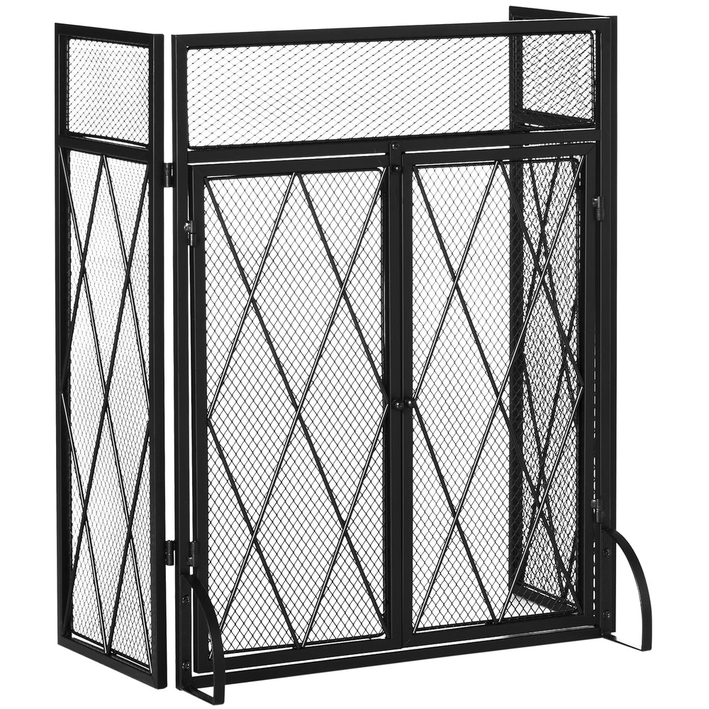 Pare-étincelles 3 panneaux avec portes double noir
