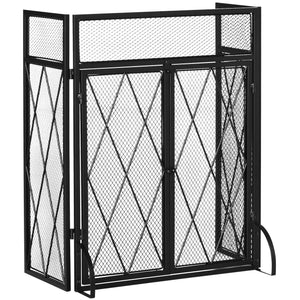 Pare-étincelles 3 panneaux avec portes double noir