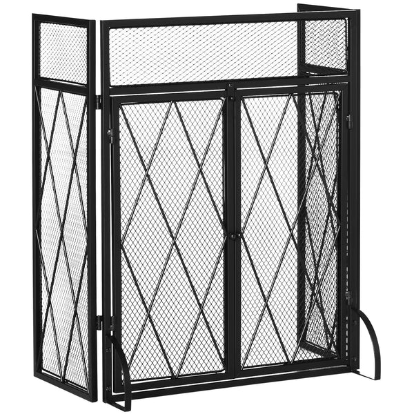Pare-étincelles 3 panneaux avec portes double noir