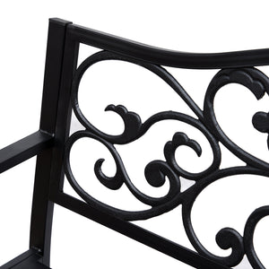 Banc de jardin d'extérieur avec motif floral vintage, en métal moulé, noir