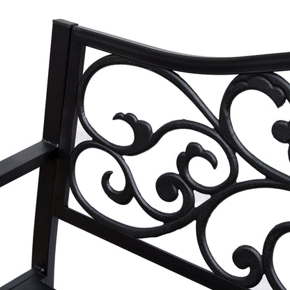 Banc de jardin d'extérieur avec motif floral vintage, en métal moulé, noir