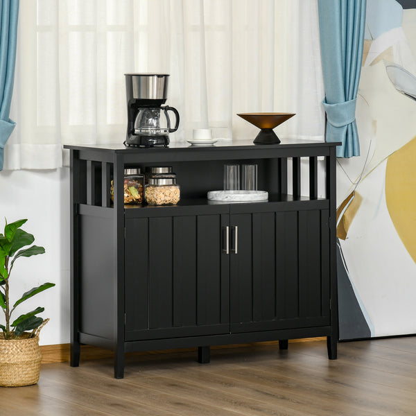 Buffet avec 2 portes et étagères réglables pour cuisine et salle à manger, noir