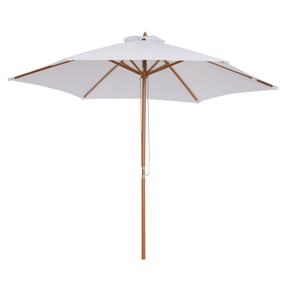 Parasol de terrasse  9' x 8' H, avec cadre en bois dur, parasol de plage extérieur, blanc