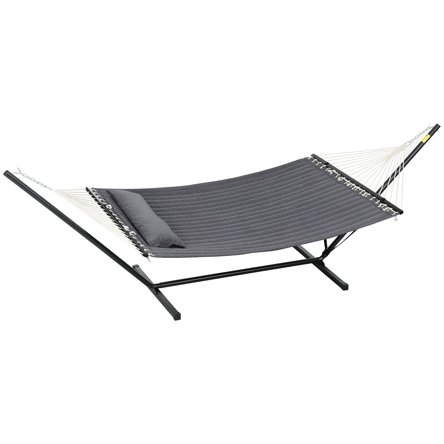 Hamac Outsunny pour 2 personnes, matelassé, double, avec support, oreiller et barres d'écartement, pour camping en plein air, plage, gris foncé