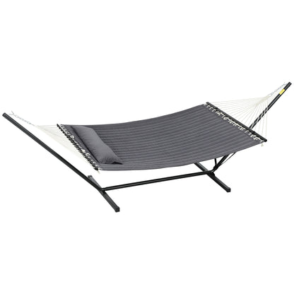 Hamac Outsunny pour 2 personnes, matelassé, double, avec support, oreiller et barres d'écartement, pour camping en plein air, plage, gris foncé