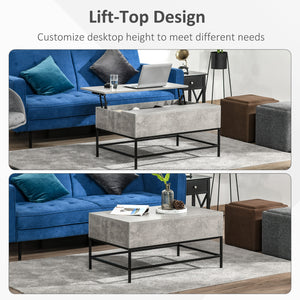 Table basse relevable avec compartiment de rangement dissimulé, gris